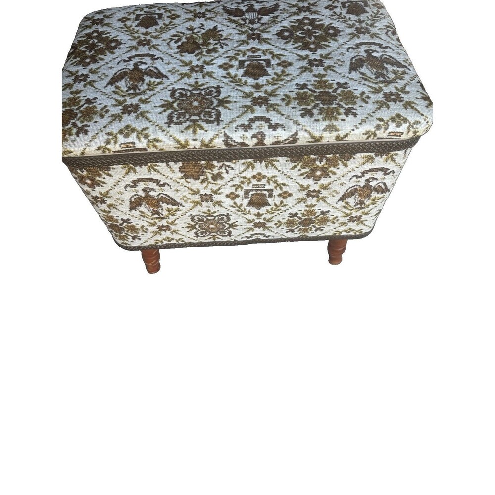 VTG 1970s Redmon Storage Ottoman Sewing Box Foot Stool Wood Legs